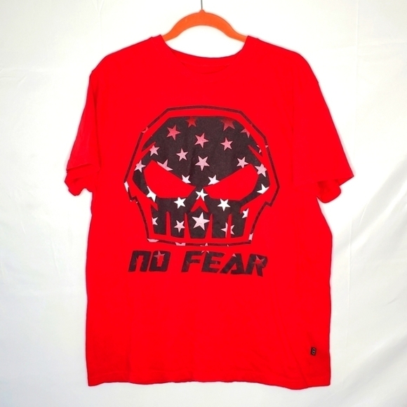 No Fear Skull Graphic Spell Out Tee Shirt XL Red Short Sleeve Cotton Top Y2K - Picture 1 of 11
